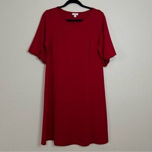 NWT J. Jill Midi Dress Women’s‎ Medium Petite Cherry Red Puff Sleeve Fit & Flare